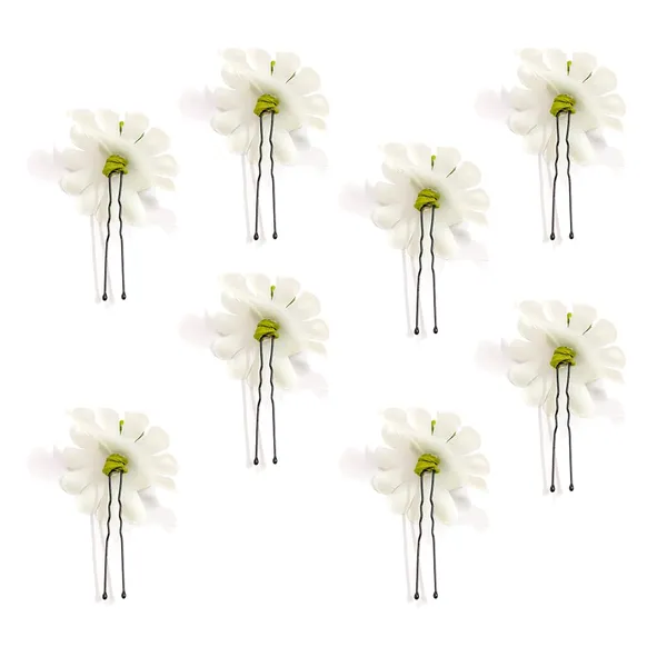 White_Fabric_Flower_With_Pollens_Hair_Pin_Accessories_For_Women_&_Girls_(Set_Of_8)_(14_X_8_X_1_Cm)