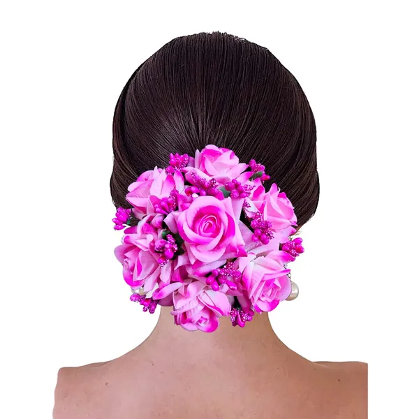 Baby_Pink_Artificial_Plastic_Rose_Floral_Judabun_With_Delicate_Flowers_Design_Hairpin_Accessories_For_Women_&_Girls_(14_X_8_X_1_Cm)