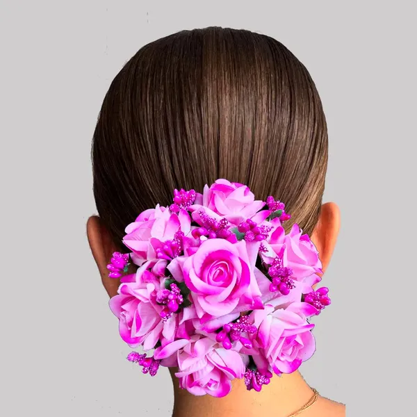 Baby_Pink_Artificial_Plastic_Rose_Floral_Judabun_With_Delicate_Flowers_Design_Hairpin_Accessories_For_Women_&_Girls_(14_X_8_X_1_Cm)