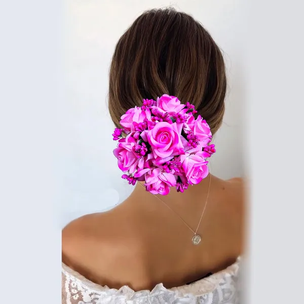 Baby_Pink_Artificial_Plastic_Rose_Floral_Judabun_With_Delicate_Flowers_Design_Hairpin_Accessories_For_Women_&_Girls_(14_X_8_X_1_Cm)