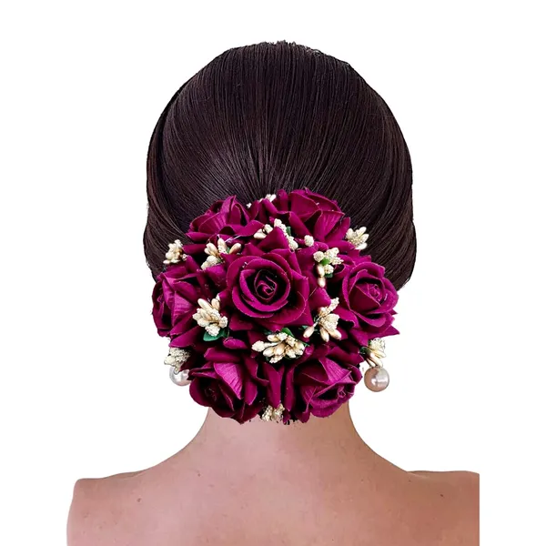 Maroon_Artificial_Rose_Gajra_Judabun_Hairpin_Accessories_For_Women_&_Girls_(14_X_8_X_1_Cm)