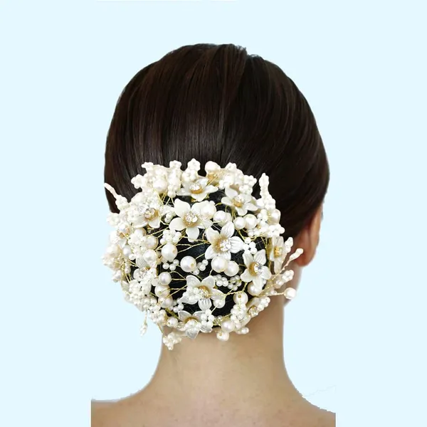 White_&_Gold_Artificial_Pearl_Flowers_With_Dazzling_Crystal_Stone_Design_Hairpin_Accessories_For_Women_&_Girls_(14_X_8_X_1_Cm)
