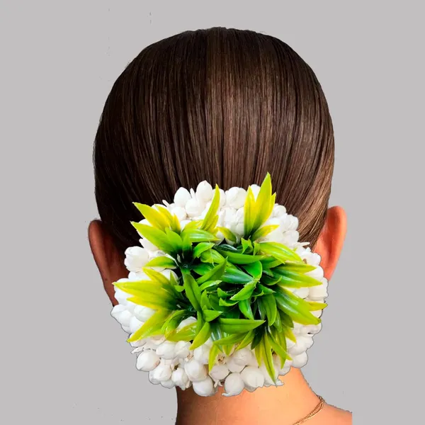 Gold_Artificial_Mogra_Flower_With_Artificial_Green_Grass_Design_Hair_Pin_For_Women_&_Girls_(14_X_8_X_1_Cm)