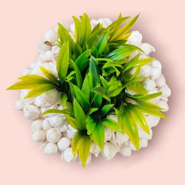 Gold_Artificial_Mogra_Flower_With_Artificial_Green_Grass_Design_Hair_Pin_For_Women_&_Girls_(14_X_8_X_1_Cm)