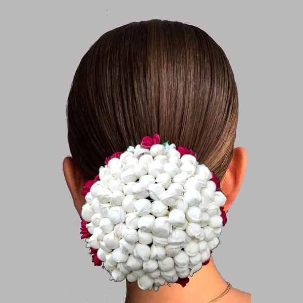 Maroon_Artificial_Exquisite_Mogra_Flower_Judabun_With_Small_Adorned_Flowers_Design_Hairpin_Accessories_For_Women_&_Girls_(14_X_8_X_1_Cm)