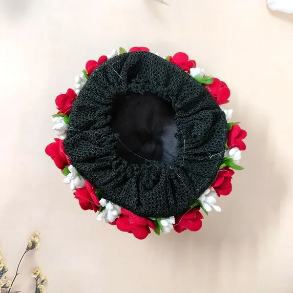 Maroon_Artificial_Exquisite_Mogra_Flower_Judabun_With_Small_Adorned_Flowers_Design_Hairpin_Accessories_For_Women_&_Girls_(14_X_8_X_1_Cm)