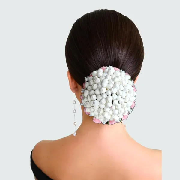Peach_Artificial_Exquisite_Mogra_Flower_Judabun_With_Small_Adorned_Flowers_Design_Hairpin_Accessories_For_Women_&_Girls_(14_X_8_X_1_Cm)