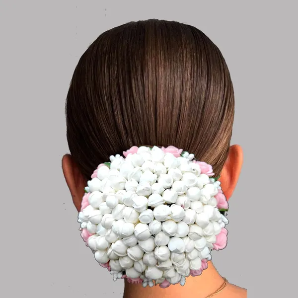 Peach_Artificial_Exquisite_Mogra_Flower_Judabun_With_Small_Adorned_Flowers_Design_Hairpin_Accessories_For_Women_&_Girls_(14_X_8_X_1_Cm)