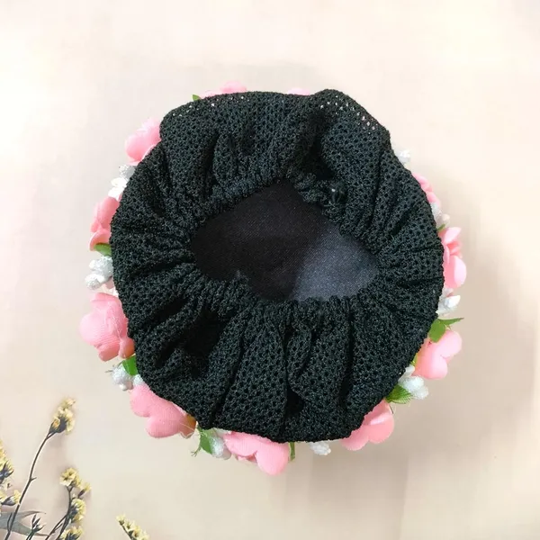 Peach_Artificial_Exquisite_Mogra_Flower_Judabun_With_Small_Adorned_Flowers_Design_Hairpin_Accessories_For_Women_&_Girls_(14_X_8_X_1_Cm)