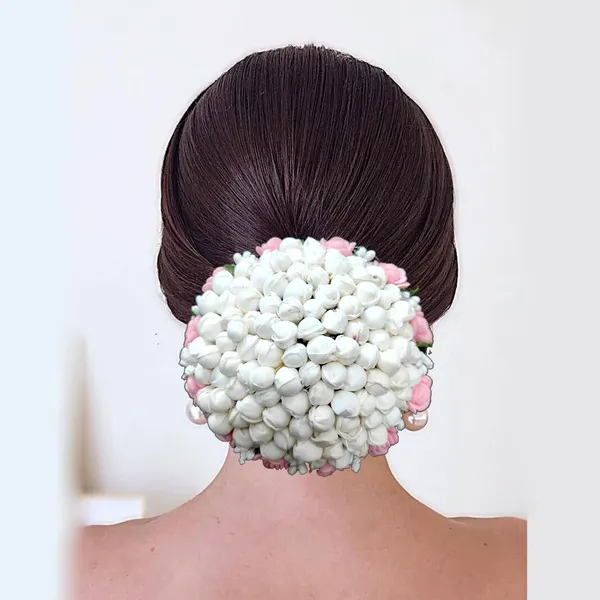 Peach_Artificial_Exquisite_Mogra_Flower_Judabun_With_Small_Adorned_Flowers_Design_Hairpin_Accessories_For_Women_&_Girls_(14_X_8_X_1_Cm)