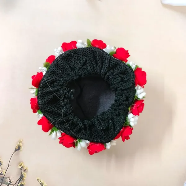 Red_Artificial_Exquisite_Mogra_Flower_Judabun_With_Small_Adorned_Flowers_Design_Hairpin_Accessories_For_Women_&_Girls_(14_X_8_X_1_Cm)