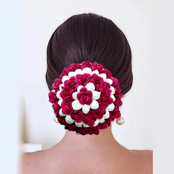 Maroon_Artificial_Mogra_With_Small_Rose_Flower_Gajra_For_Women_&_Girls_(14_X_8_X_1_Cm)