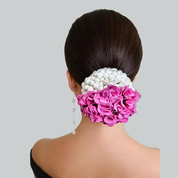 Baby_Pink_Artificial_Delicate_Mogra_Flower_Judabun_Adorned_With_Small_Flowers_Design_Hairpin_Accessories_For_Women_&_Girls_(14_X_8_X_1_Cm)