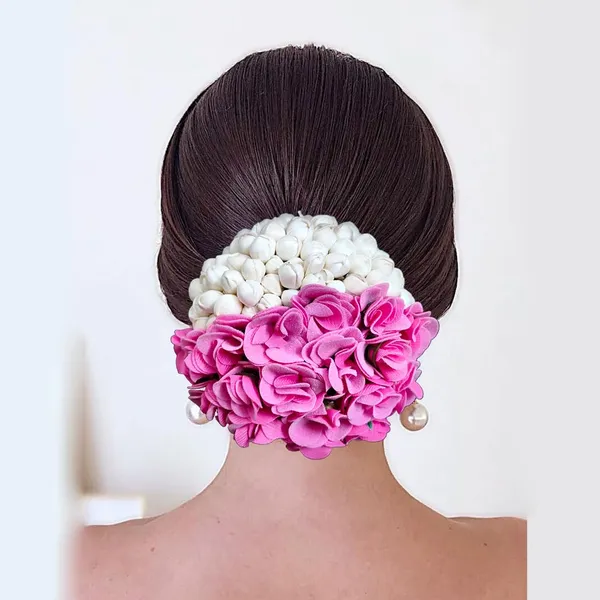 Baby_Pink_Artificial_Delicate_Mogra_Flower_Judabun_Adorned_With_Small_Flowers_Design_Hairpin_Accessories_For_Women_&_Girls_(14_X_8_X_1_Cm)