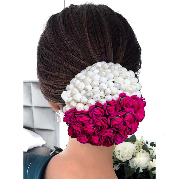 Dark_Pink_Artificial_Delicate_Mogra_Flower_Judabun_Adorned_With_Small_Flowers_Design_Hairpin_Accessories_For_Women_&_Girls_(14_X_8_X_1_Cm)