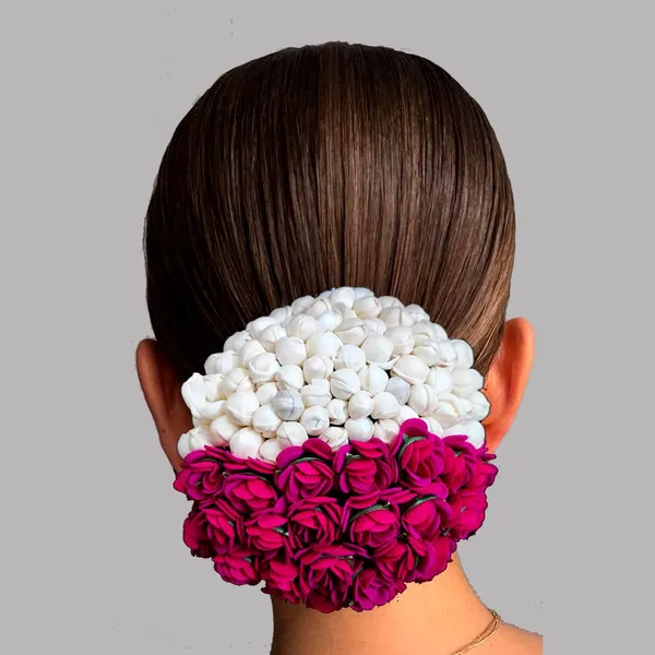 Dark_Pink_Artificial_Delicate_Mogra_Flower_Judabun_Adorned_With_Small_Flowers_Design_Hairpin_Accessories_For_Women_&_Girls_(14_X_8_X_1_Cm)