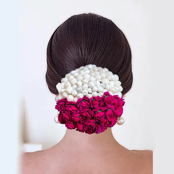 Dark_Pink_Artificial_Delicate_Mogra_Flower_Judabun_Adorned_With_Small_Flowers_Design_Hairpin_Accessories_For_Women_&_Girls_(14_X_8_X_1_Cm)