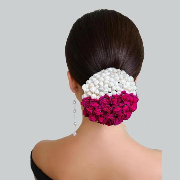 Dark_Pink_Artificial_Delicate_Mogra_Flower_Judabun_Adorned_With_Small_Flowers_Design_Hairpin_Accessories_For_Women_&_Girls_(14_X_8_X_1_Cm)