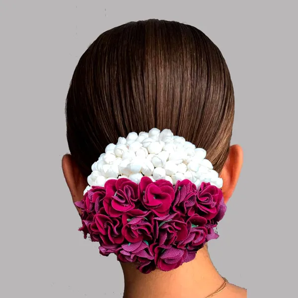 Maroon_Artificial_Delicate_Mogra_Flower_Judabun_Adorned_With_Small_Flowers_Design_Hairpin_Accessories_For_Women_&_Girls_(14_X_8_X_1_Cm)