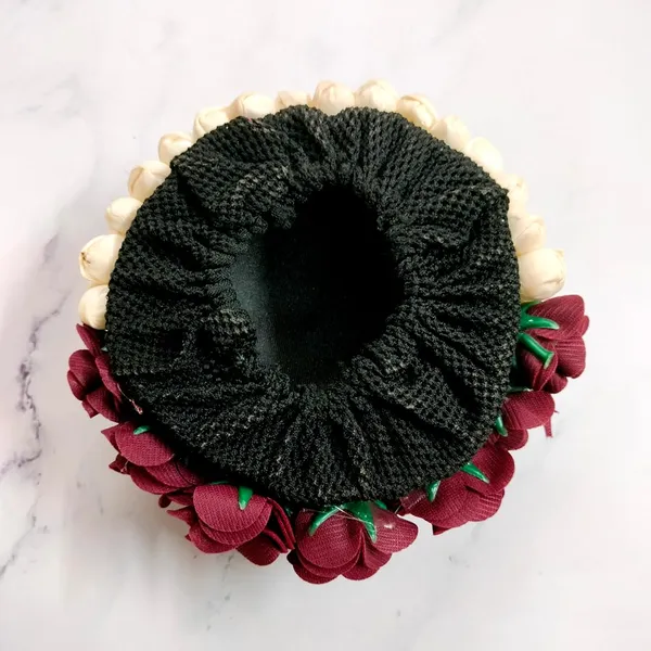 Maroon_Artificial_Delicate_Mogra_Flower_Judabun_Adorned_With_Small_Flowers_Design_Hairpin_Accessories_For_Women_&_Girls_(14_X_8_X_1_Cm)