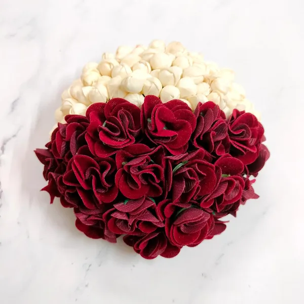 Maroon_Artificial_Delicate_Mogra_Flower_Judabun_Adorned_With_Small_Flowers_Design_Hairpin_Accessories_For_Women_&_Girls_(14_X_8_X_1_Cm)