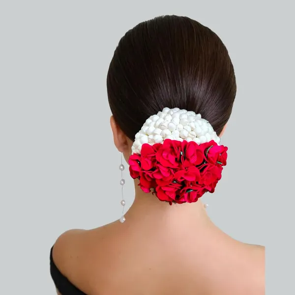 Red_Artificial_Delicate_Mogra_Flower_Judabun_Adorned_With_Small_Flowers_Design_Hairpin_Accessories_For_Women_&_Girls_(14_X_8_X_1_Cm)