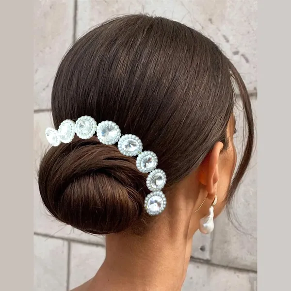 White_Artificial_Crystal_Stone_With_Small_Beads_Design_Hairpin_Accessories_For_Women_&_Girls_(14_X_8_X_1_Cm)