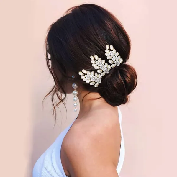 White_&_Golden_Artificial_11_Oval_Pearl_Beads_Arranged_In_Leaf_Shape_Design_Hairpin_For_Women_&_Girls_(Set_Of_8)_(14_X_8_X_1_Cm)