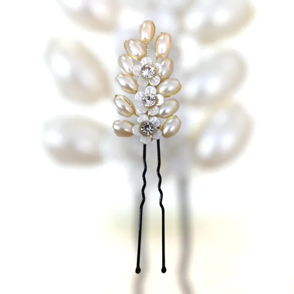 White_&_Golden_Artificial_11_Oval_Pearl_Beads_Arranged_In_Leaf_Shape_Design_Hairpin_For_Women_&_Girls_(Set_Of_8)_(14_X_8_X_1_Cm)