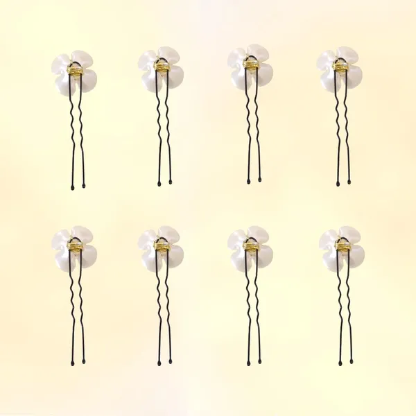 Gold_Artificial_Pearl_Flower_With_Gleaming_Beads_Design_Hairpin_For_Women_&_Girls_(Set_Of_8)_(14_X_8_X_1_Cm)