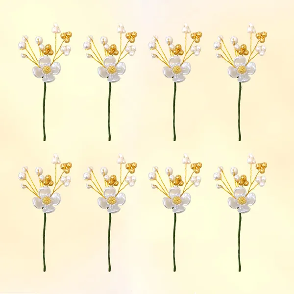 Gold_Artificial_Elegant_Pearl_Flower_With_Bead/Stone_Design_Hairpin_Accessories_For_Women_&_Girls_(Set_Of_8)_(14_X_8_X_1_Cm)