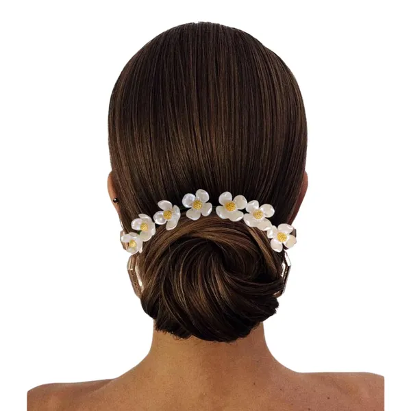 White_&_Gold_Artificial_Flowers_7_Pearl_Design_Hair_Pin_Accessories_For_Women_&_Girls_(14_X_8_X_1_Cm)