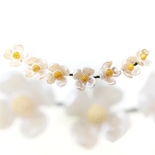White_&_Gold_Artificial_Flowers_7_Pearl_Design_Hair_Pin_Accessories_For_Women_&_Girls_(14_X_8_X_1_Cm)