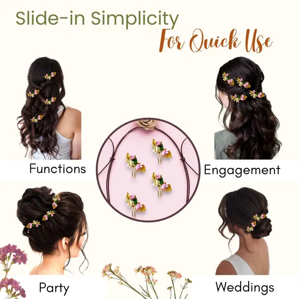 Baby_Pink_Artificial_Metal_Comb_Slide_Base_Hair_Pin,_Golden_Pollen_&_Leaf_Design_Hair_Pin_Accessories_For_Women_&_Girls_(Set_Of_4)_(14_X_8_X_1_Cm)