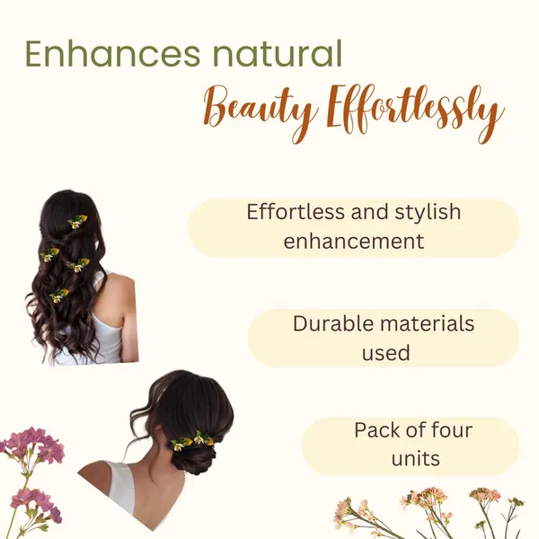 Green_Artificial_Metal_Comb_Slide_Base_Hair_Pin,_Golden_Pollen_&_Leaf_Design_Hair_Pin_Accessories_For_Women_&_Girls_(Set_Of_4)_(14_X_8_X_1_Cm)