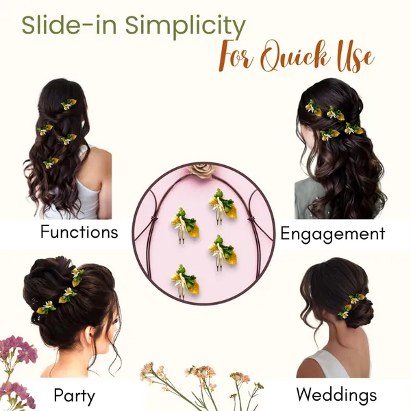 Green_Artificial_Metal_Comb_Slide_Base_Hair_Pin,_Golden_Pollen_&_Leaf_Design_Hair_Pin_Accessories_For_Women_&_Girls_(Set_Of_4)_(14_X_8_X_1_Cm)
