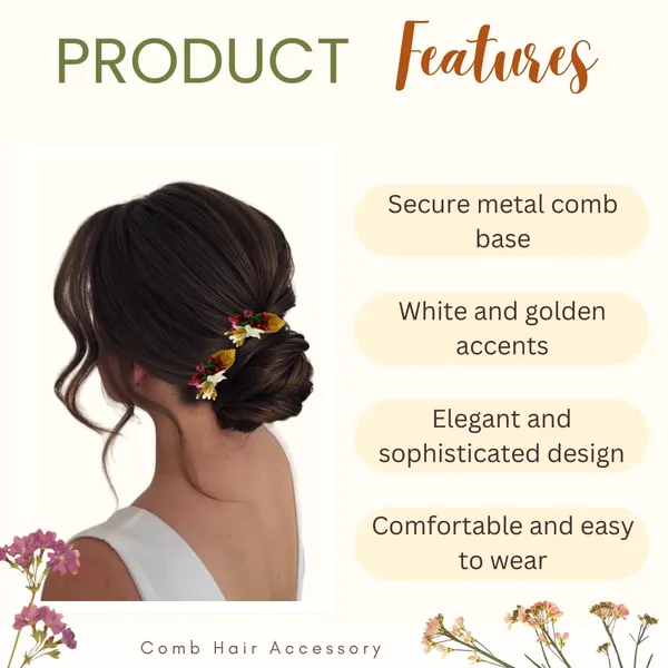 Maroon_Artificial_Metal_Comb_Slide_Base_Hair_Pin,_Golden_Pollen_&_Leaf_Design_Hair_Pin_Accessories_For_Women_&_Girls_(Set_Of_4)_(14_X_8_X_1_Cm)
