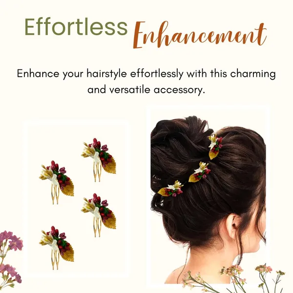 Maroon_Artificial_Metal_Comb_Slide_Base_Hair_Pin,_Golden_Pollen_&_Leaf_Design_Hair_Pin_Accessories_For_Women_&_Girls_(Set_Of_4)_(14_X_8_X_1_Cm)
