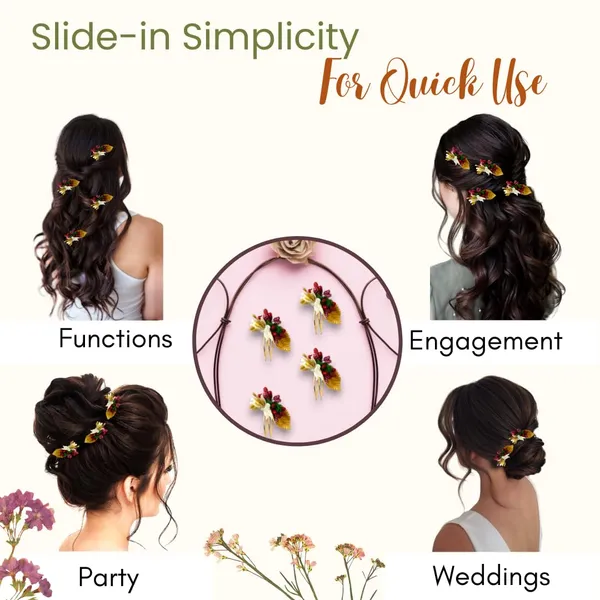 Maroon_Artificial_Metal_Comb_Slide_Base_Hair_Pin,_Golden_Pollen_&_Leaf_Design_Hair_Pin_Accessories_For_Women_&_Girls_(Set_Of_4)_(14_X_8_X_1_Cm)