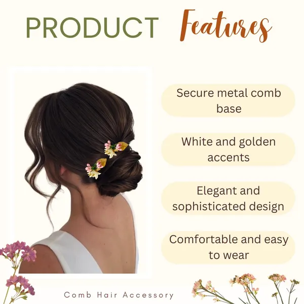 Peach_Artificial_Metal_Comb_Slide_Base_Hair_Pin,_Golden_Pollen_&_Leaf_Design_Hair_Pin_Accessories_For_Women_&_Girls_(Set_Of_4)_(14_X_8_X_1_Cm)
