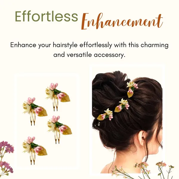 Peach_Artificial_Metal_Comb_Slide_Base_Hair_Pin,_Golden_Pollen_&_Leaf_Design_Hair_Pin_Accessories_For_Women_&_Girls_(Set_Of_4)_(14_X_8_X_1_Cm)