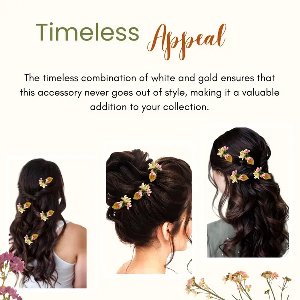 Peach_Artificial_Metal_Comb_Slide_Base_Hair_Pin,_Golden_Pollen_&_Leaf_Design_Hair_Pin_Accessories_For_Women_&_Girls_(Set_Of_4)_(14_X_8_X_1_Cm)
