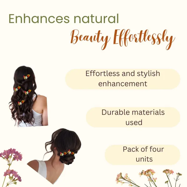 Red_Artificial_Metal_Comb_Slide_Base_Hair_Pin,_Golden_Pollen_&_Leaf_Design_Hair_Pin_Accessories_For_Women_&_Girls_(Set_Of_4)_(14_X_8_X_1_Cm)