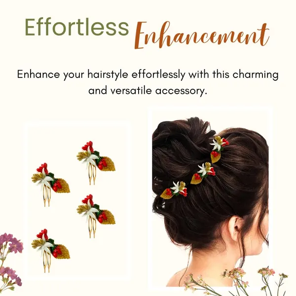 Red_Artificial_Metal_Comb_Slide_Base_Hair_Pin,_Golden_Pollen_&_Leaf_Design_Hair_Pin_Accessories_For_Women_&_Girls_(Set_Of_4)_(14_X_8_X_1_Cm)