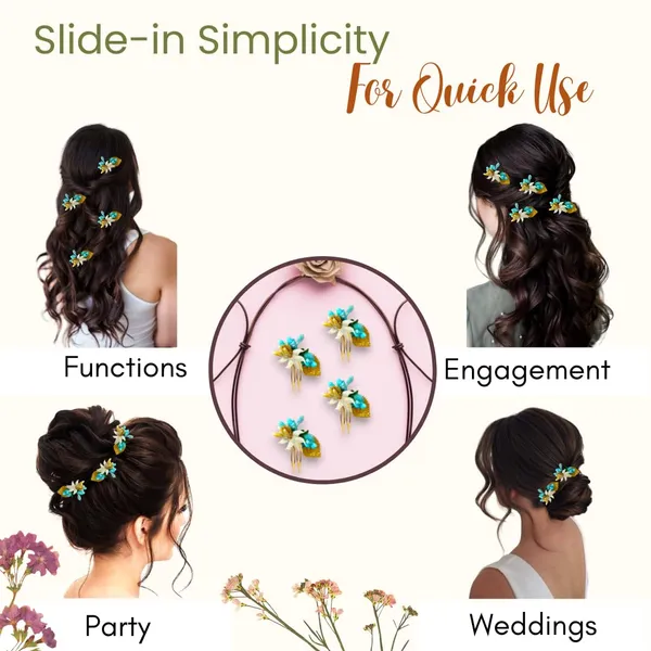 Sky_Blue_Artificial_Metal_Comb_Slide_Base_Hair_Pin,_Golden_Pollen_&_Leaf_Design_Hair_Pin_Accessories_For_Women_&_Girls_(Set_Of_4)_(14_X_8_X_1_Cm)
