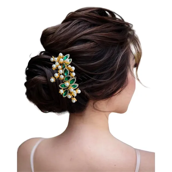 Green_Artificial_Golden_Metal_With_Pearl_Beads_&_Crystal_Leaf_Stones_Comb_Slide_Hair_Accessories_For_Women_&_Girls_(14_X_8_X_1_Cm)