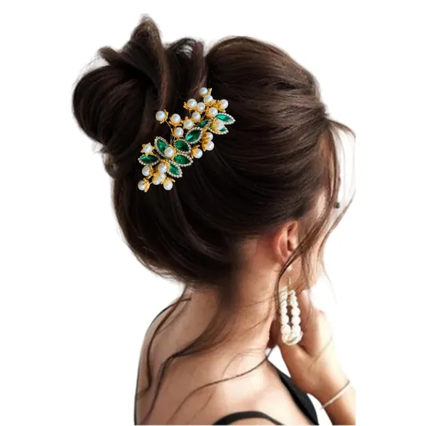 Green_Artificial_Golden_Metal_With_Pearl_Beads_&_Crystal_Leaf_Stones_Comb_Slide_Hair_Accessories_For_Women_&_Girls_(14_X_8_X_1_Cm)
