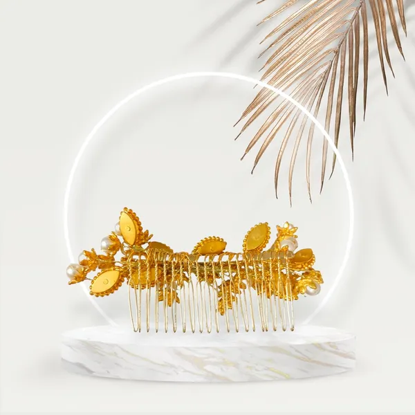 Green_Artificial_Golden_Metal_With_Pearl_Beads_&_Crystal_Leaf_Stones_Comb_Slide_Hair_Accessories_For_Women_&_Girls_(14_X_8_X_1_Cm)