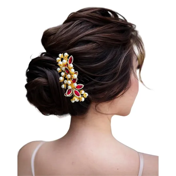 Red_Artificial_Golden_Metal_With_Pearl_Beads_&_Crystal_Leaf_Stones_Comb_Slide_Hair_Accessories_For_Women_&_Girls_(14_X_8_X_1_Cm)