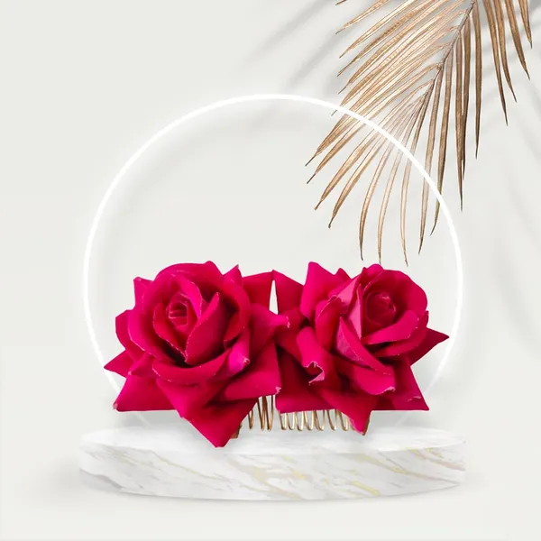 Dark_Pink_Comb_Slide_With_Dual_Rose_Flower_Hair_Accessories_For_Women_&_Girls_(14_X_8_X_1_Cm)